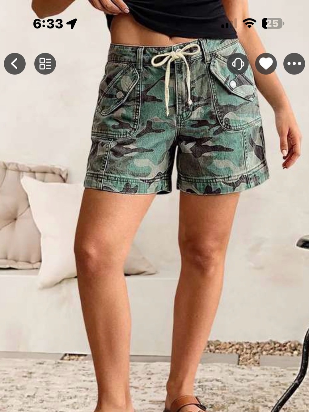 Camo Utility Drawstring Shorts in Green